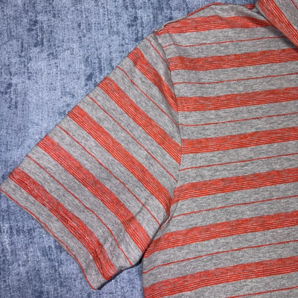 The North Face Mens Large Polo Shirt Grey Orange Striped Short Sleeve Cotton L